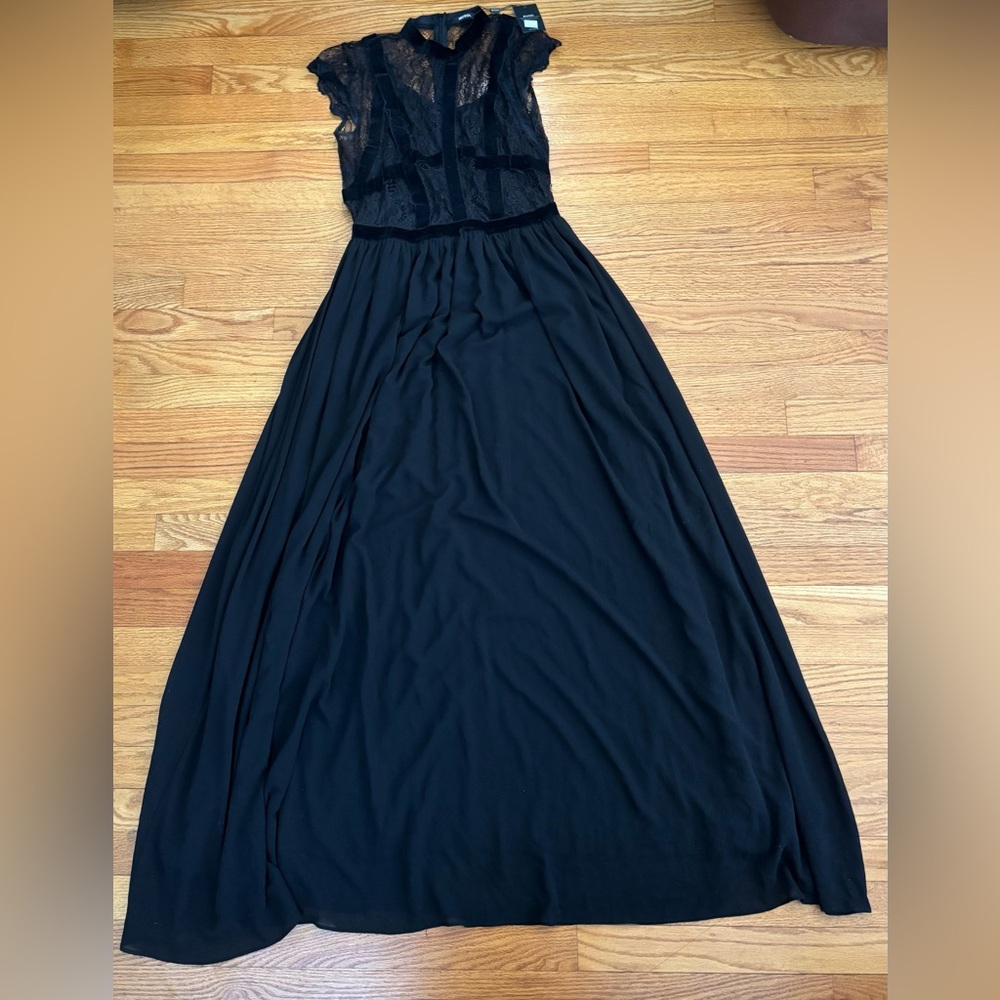 Miusol Dress Women’s Medium Black Lace/Suede Top Lined Maxi Evening Formal New